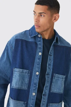 boohooMAN Oversized Denim Carpenter Dyed Overshirt | UK| Shirts|Jeans