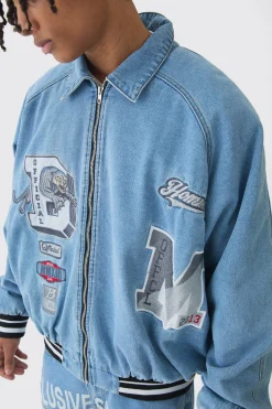 boohooMAN Oversized Denim Exclusive Applique Bomber Jacket | UK| Sets & Co-Ords|Coats & Jackets