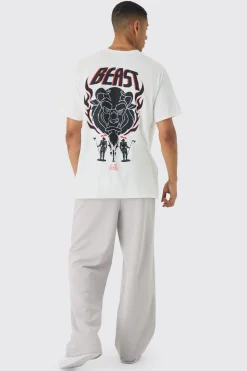 Oversized Disney Beauty And The Beast License Print T-Shirt | UK^boohooMAN Online