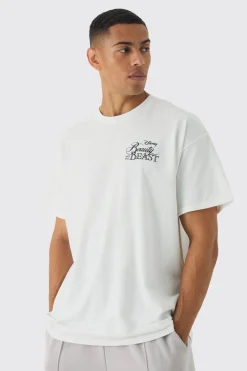 Oversized Disney Beauty And The Beast License Print T-Shirt | UK^boohooMAN Online