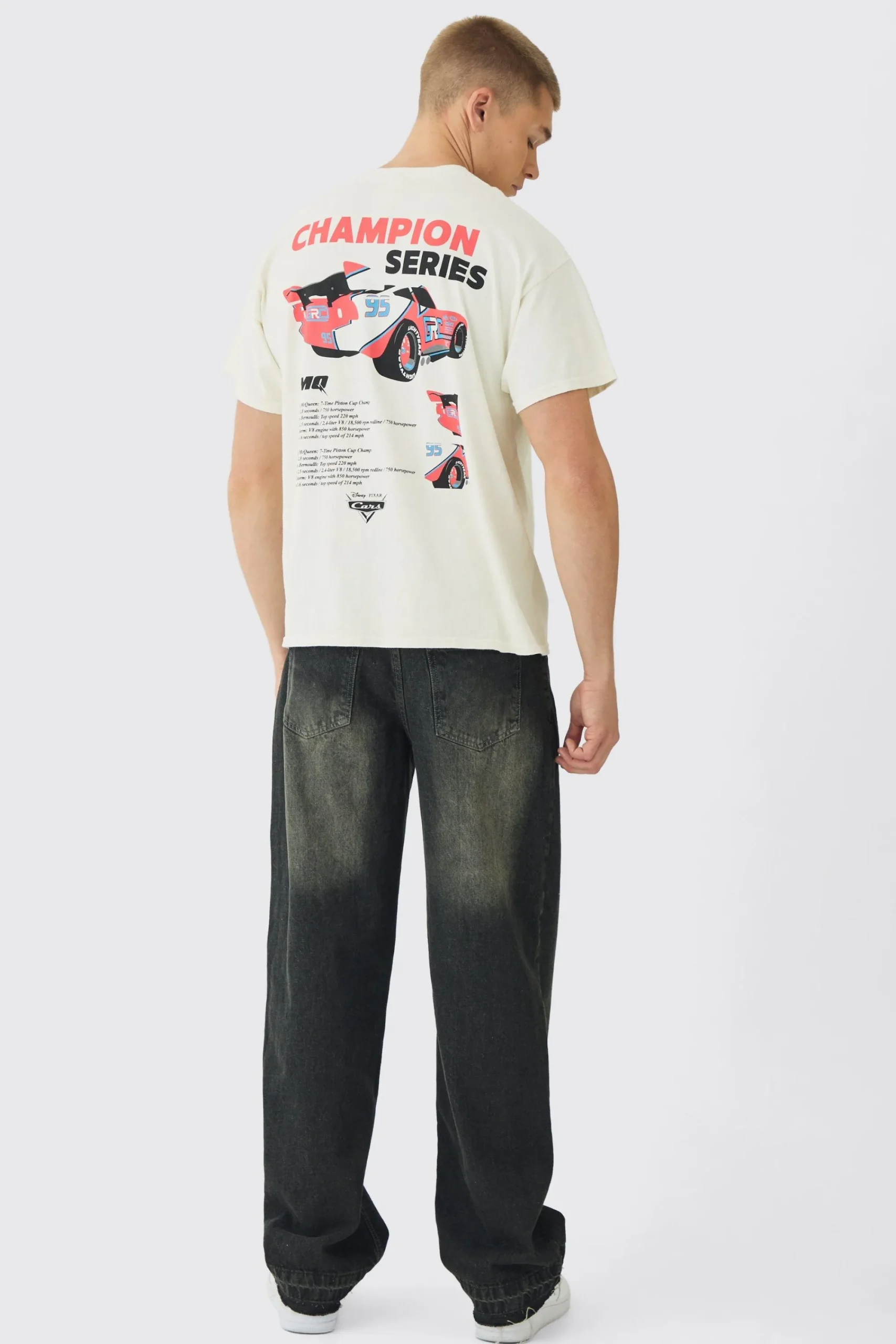 Oversized Disney Cars Wash License Print T-Shirt | UK^boohooMAN Online