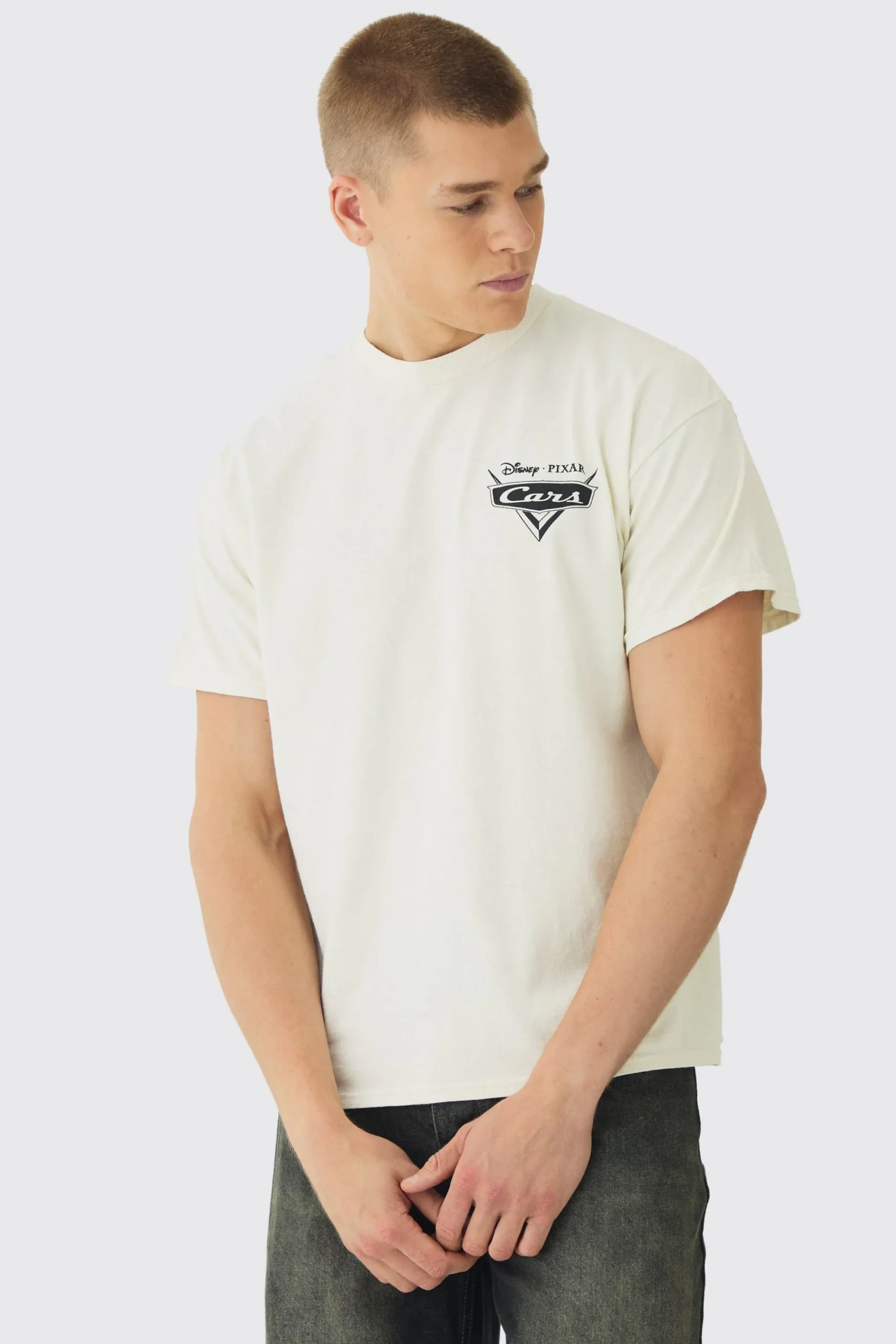 Oversized Disney Cars Wash License Print T-Shirt | UK^boohooMAN Online