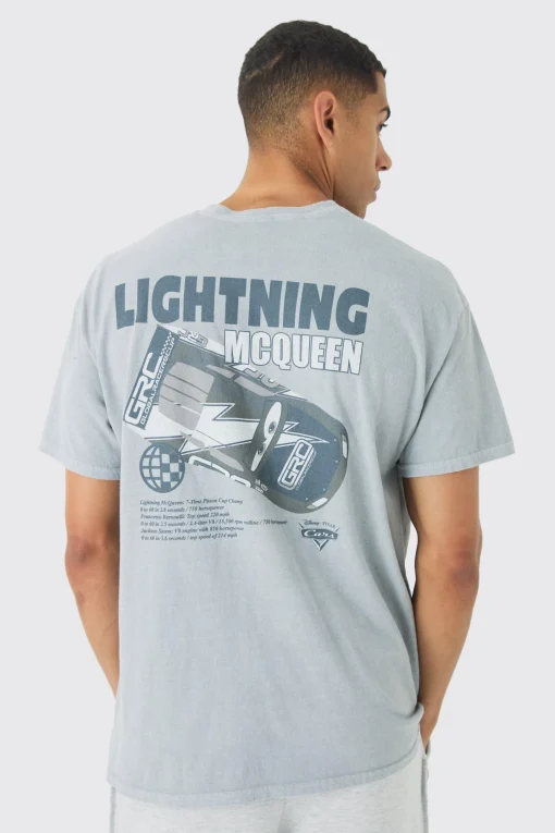 Oversized Disney Cars Wash License Print T-Shirt | UK^boohooMAN New