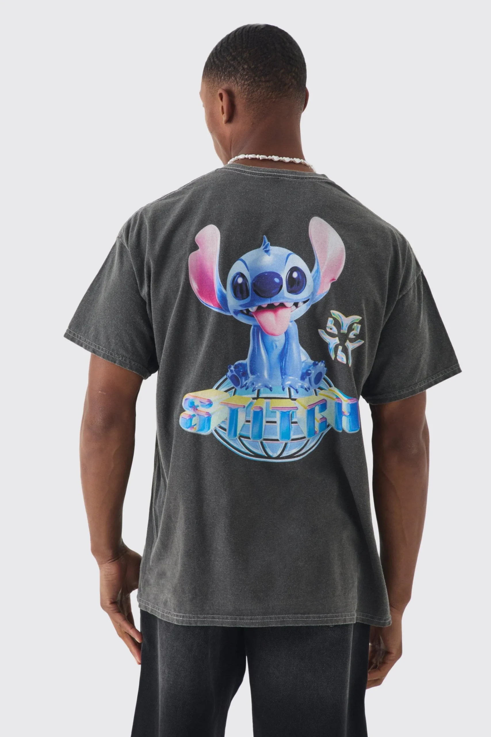 Oversized Disney Lilo And Stitch Wash License Back Print T-shirt | UK^boohooMAN Sale