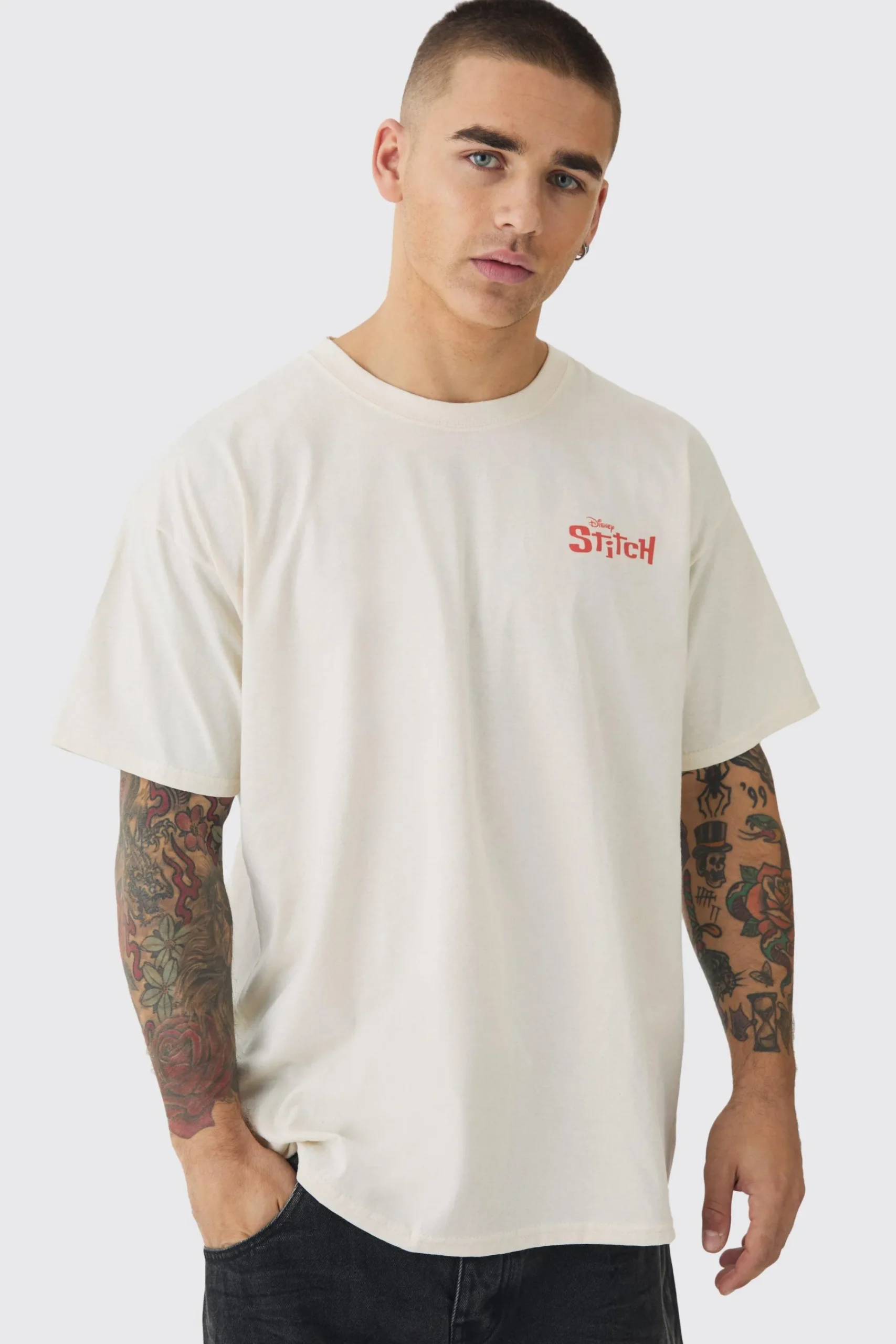 Oversized Disney Lilo And Stitch Wash License Print T-shirt | UK^boohooMAN Online