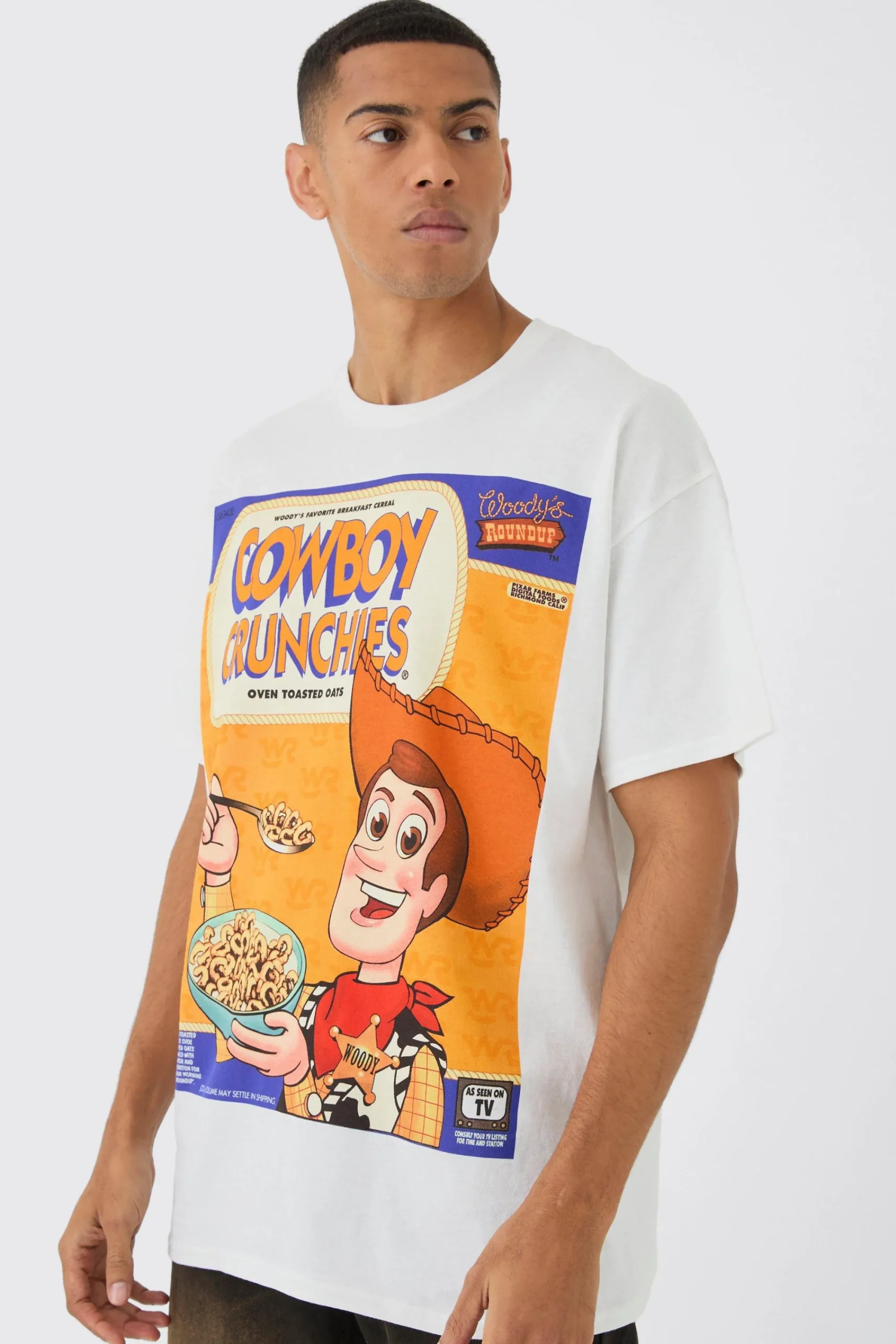 Oversized Disney Toy Story Woody Cereal License Print T-Shirt | UK^boohooMAN Online