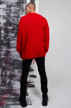 boohooMAN Oversized Distressed Hem And Heart Detail Jumper | UK| Knitwear