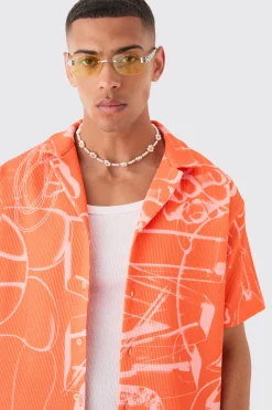 boohooMAN Oversized Doodle Printed Pleated Shirt & Short Set | UK| Sets & Co-Ords