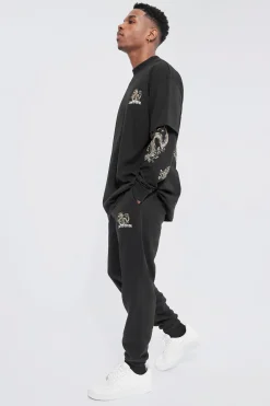 boohooMAN Oversized Dragon Faux Layer T-shirt Tracksuit | UK| Sets & Co-Ords|Tracksuits