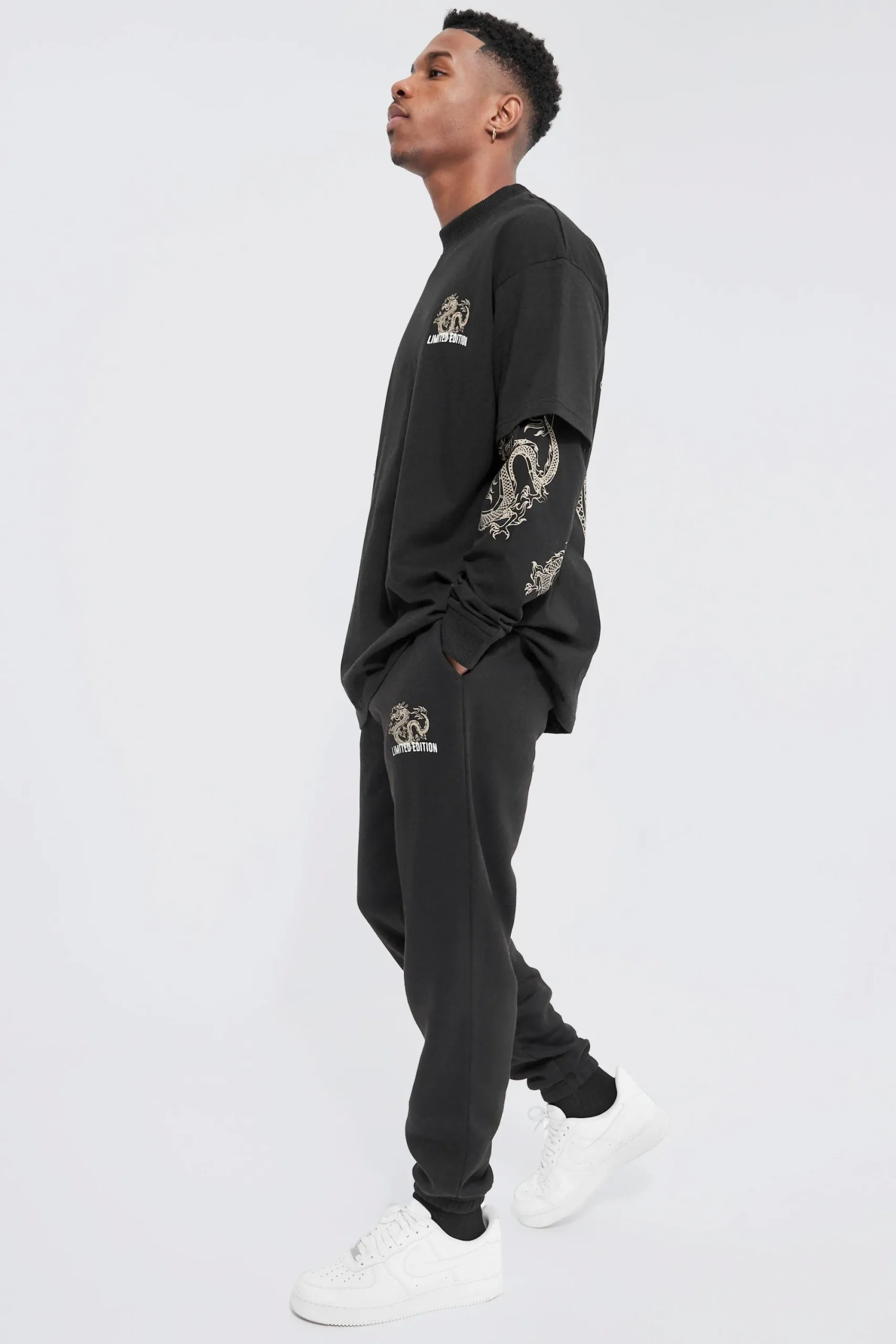 boohooMAN Oversized Dragon Faux Layer T-shirt Tracksuit | UK| Sets & Co-Ords|Tracksuits