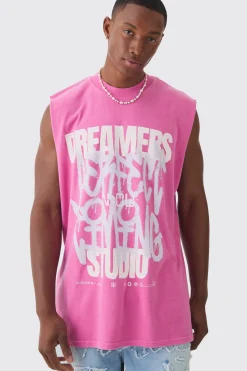 Oversized Dreamers Graffiti Printed Wash Tank | UK^boohooMAN Outlet