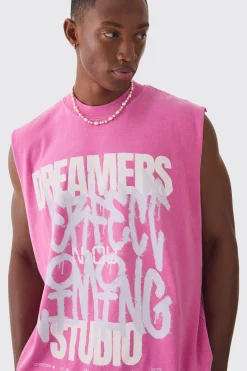 Oversized Dreamers Graffiti Printed Wash Tank | UK^boohooMAN Outlet