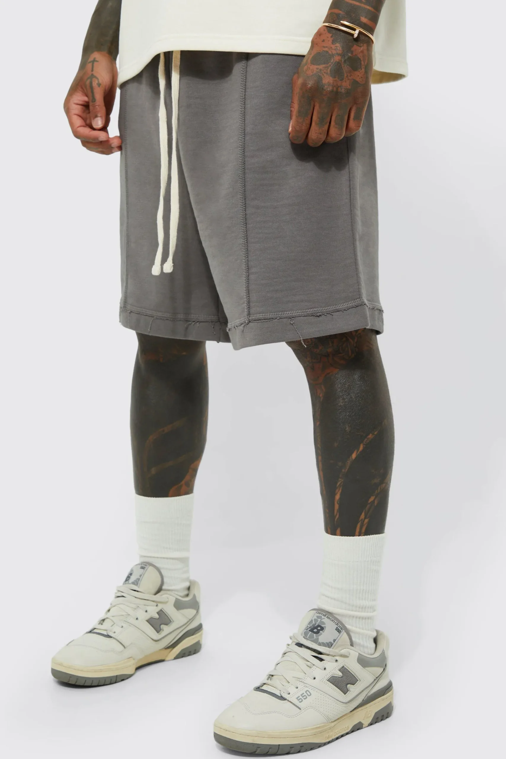 boohooMAN Oversized Drop Crotch Rib Hem Loopback Short | UK| Trousers|Shorts