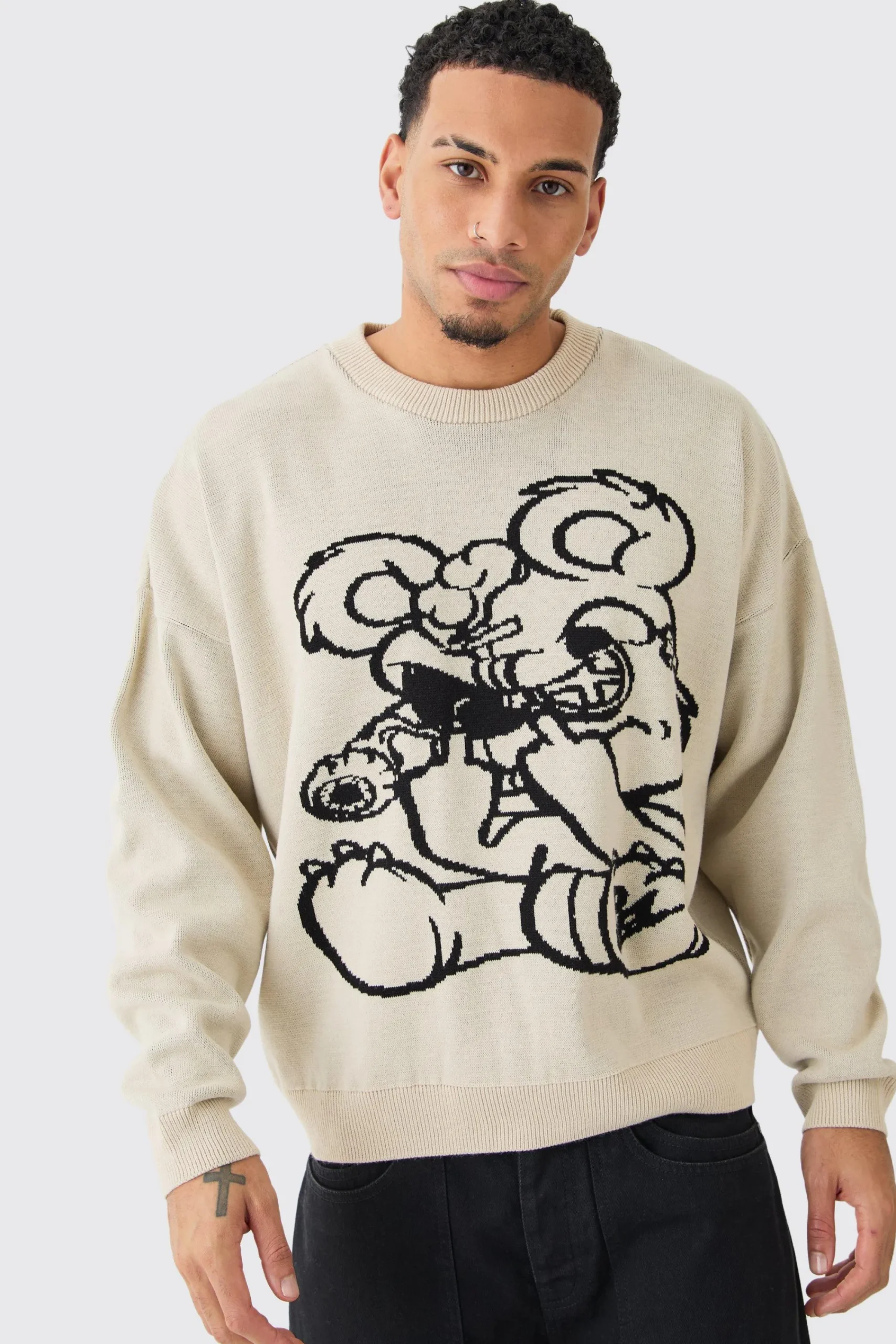 boohooMAN Oversized Drop Shoulder Graphic Knit Jumper | UK| Knitwear