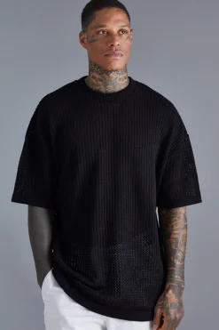 Oversized Drop Shoulder Open Stitch T-shirt | UK^boohooMAN New