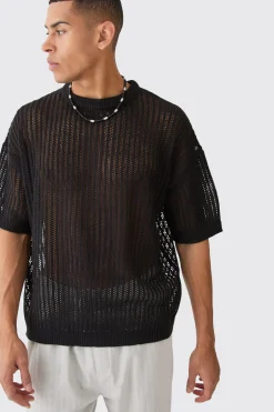 Oversized Drop Shoulder Open Stitch T-shirt In | UK^boohooMAN Clearance