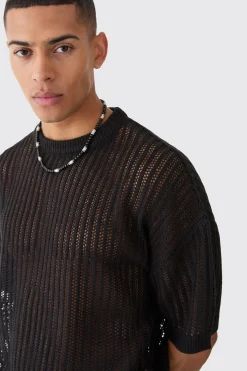 Oversized Drop Shoulder Open Stitch T-shirt In | UK^boohooMAN Clearance