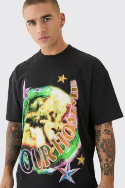 Oversized Earth Print T-shirt | UK^boohooMAN Outlet