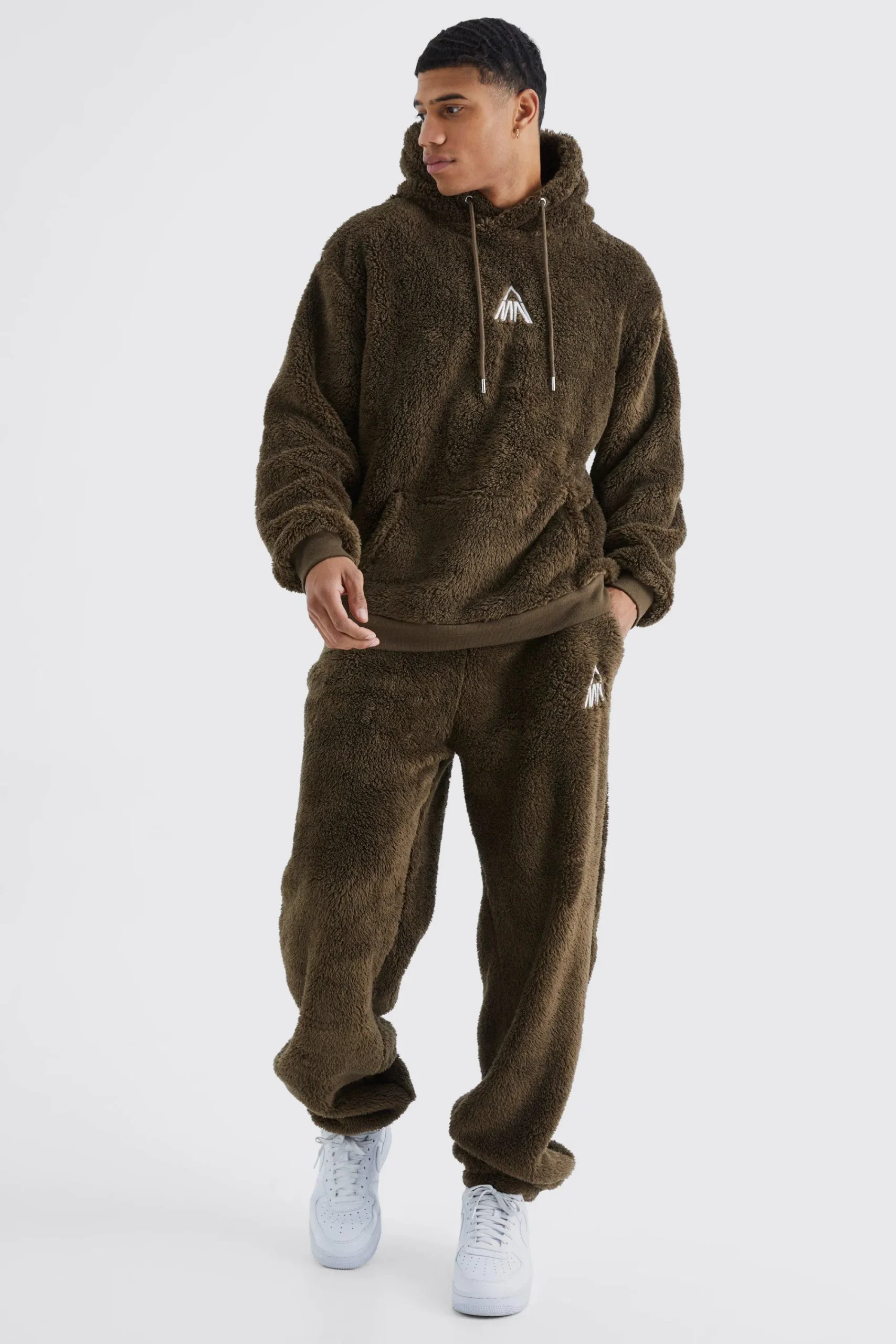 boohooMAN Oversized Embroidered Borg Hooded Tracksuit | UK| Tracksuits