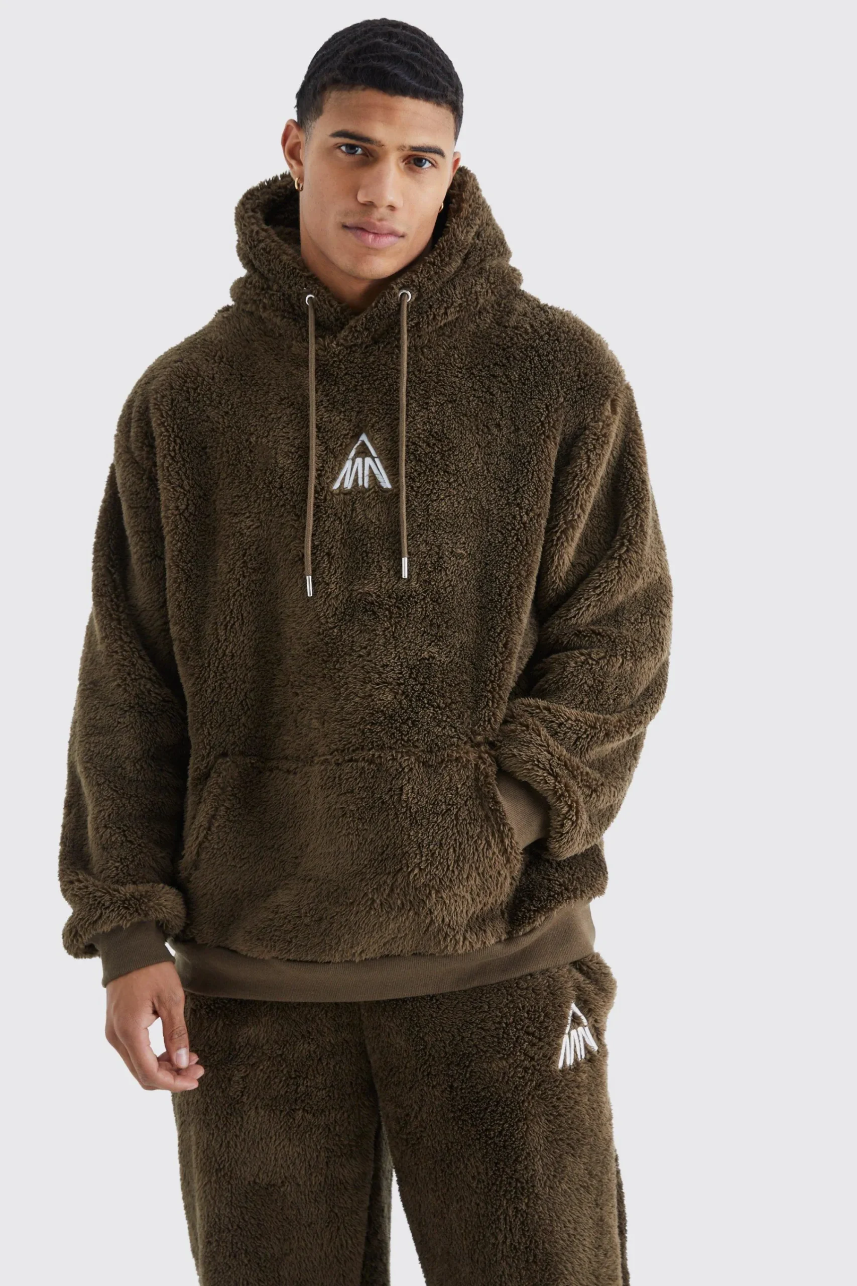 boohooMAN Oversized Embroidered Borg Hooded Tracksuit | UK| Tracksuits