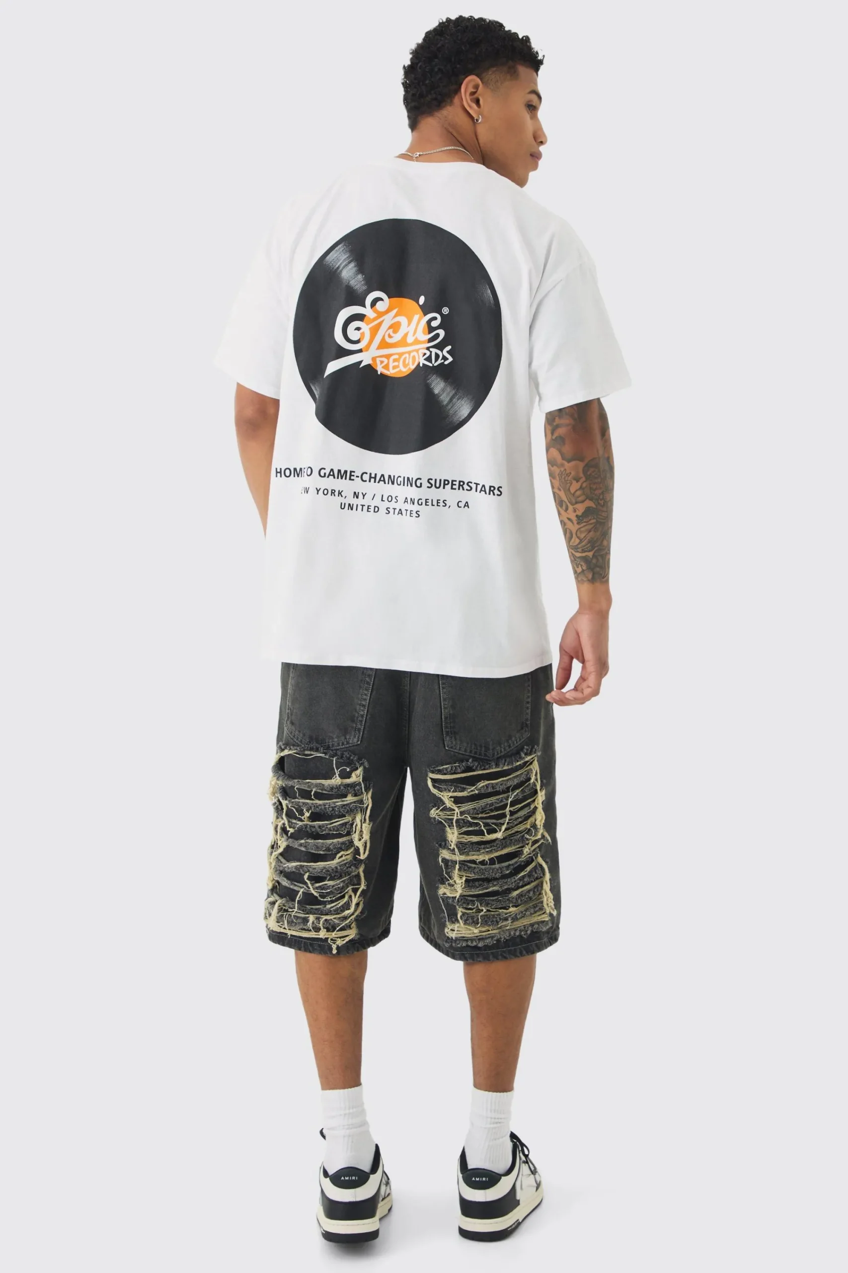 Oversized Epic Records License Print T-shirt | UK^boohooMAN Online