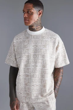 Oversized Ex Neck Jacquard Aztec T-shirt | UK^boohooMAN Hot