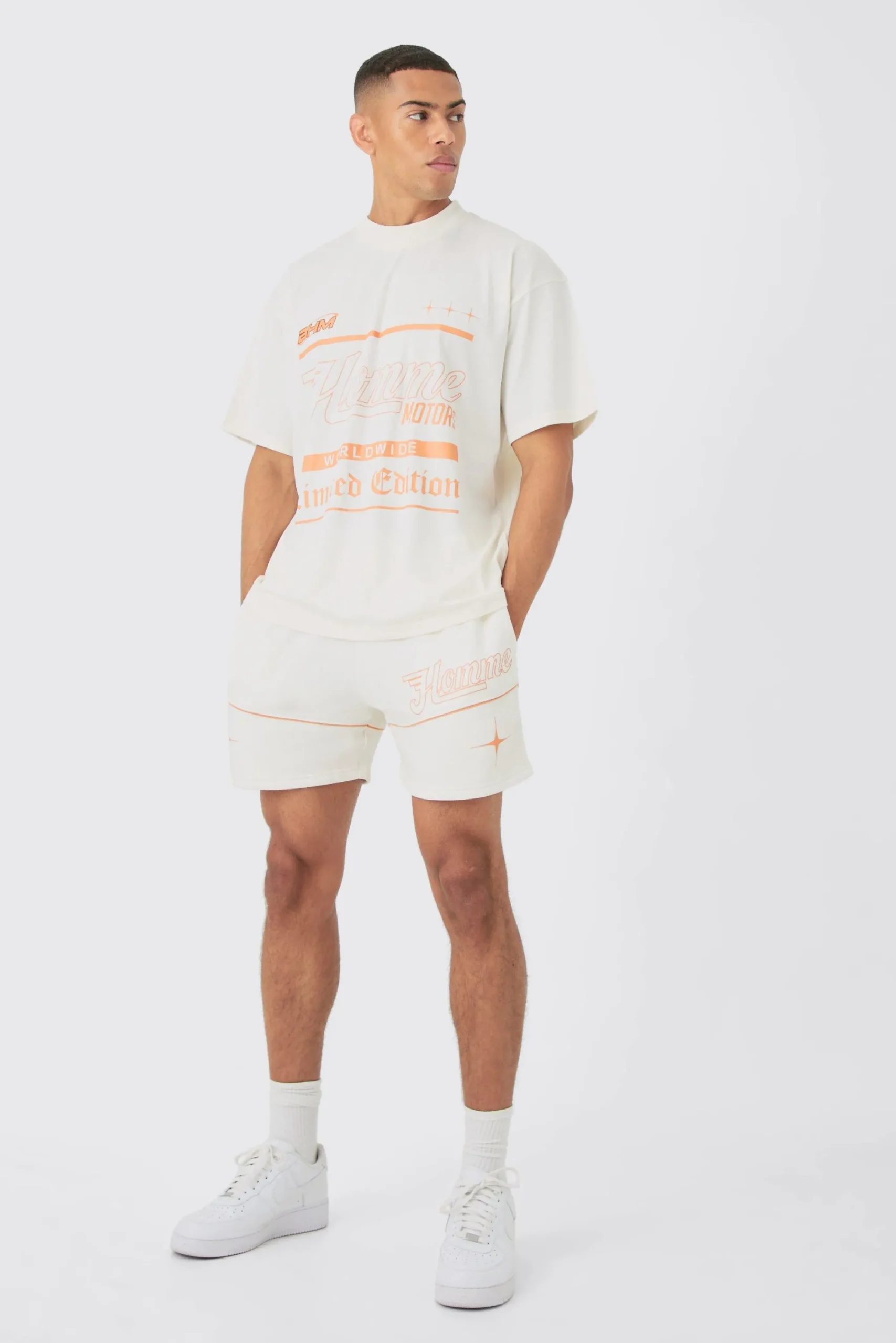 boohooMAN Oversized Extended Homme Text Graphic T-shirt And Short Set | UK| Sets & Co-Ords|Tracksuits
