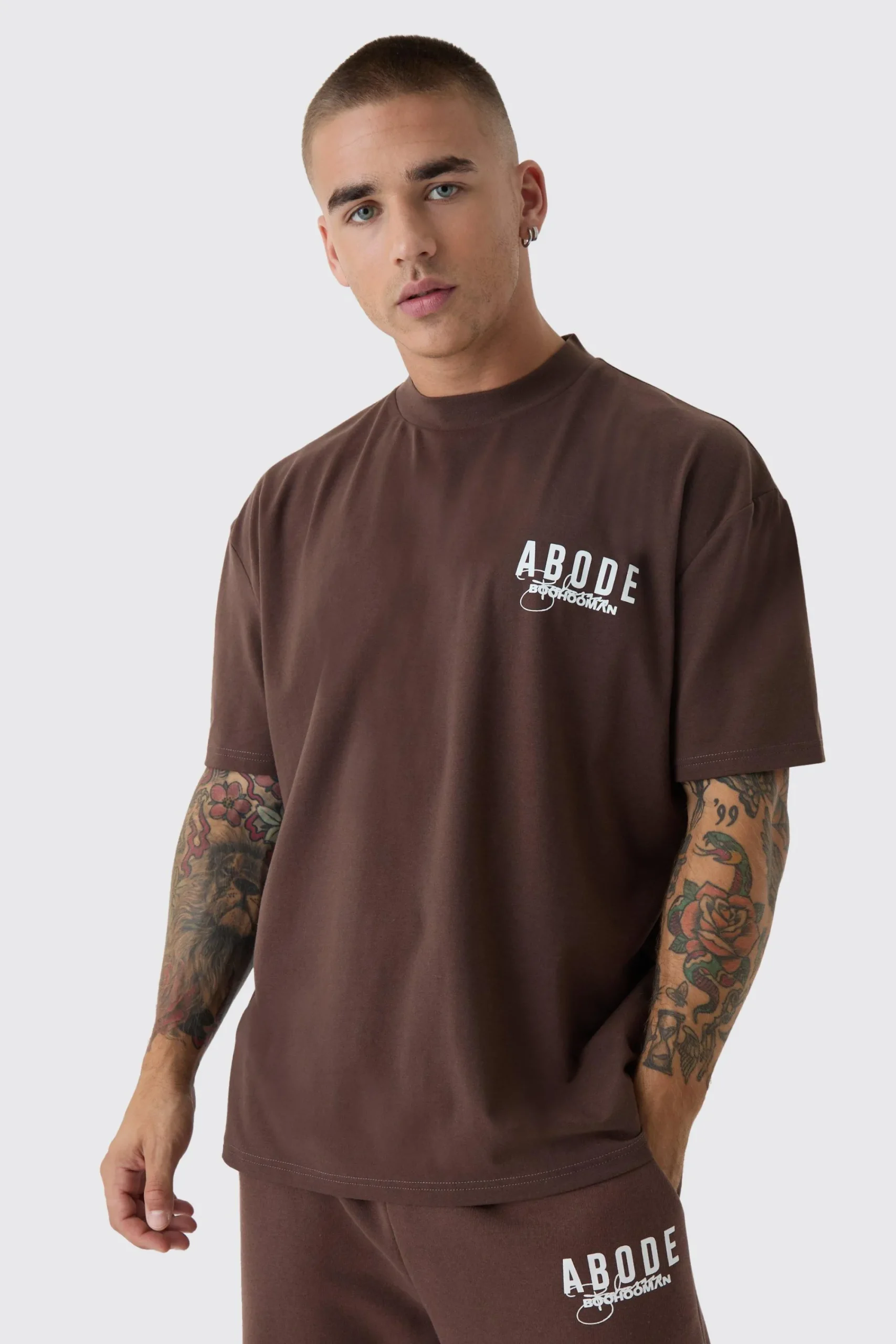Oversized Extended Neck ABODE T-shirt | UK^boohooMAN Clearance
