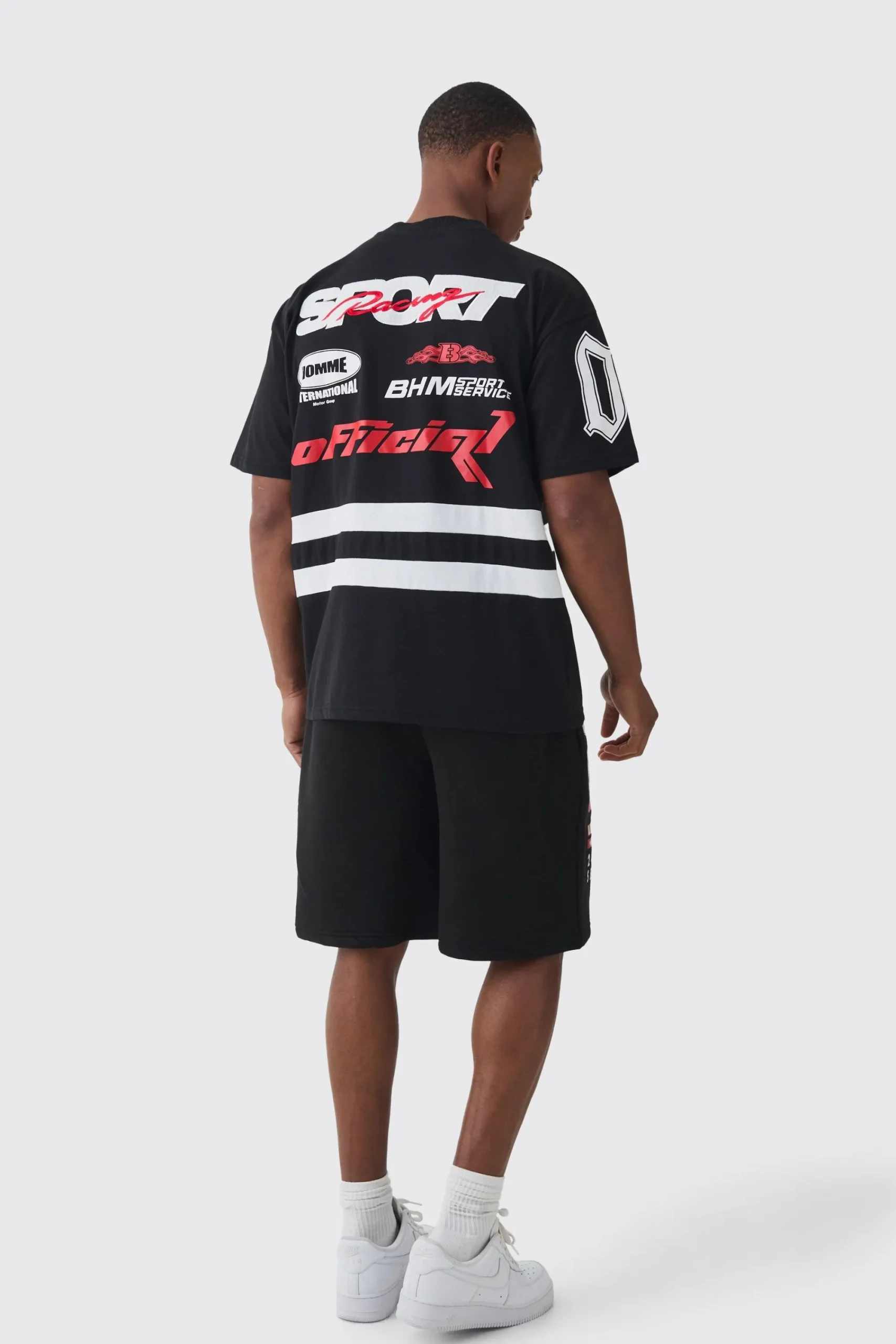 boohooMAN Oversized Extended Neck Boxy Applique Moto T-shirt & Short Set | UK| Sets & Co-Ords|Tracksuits