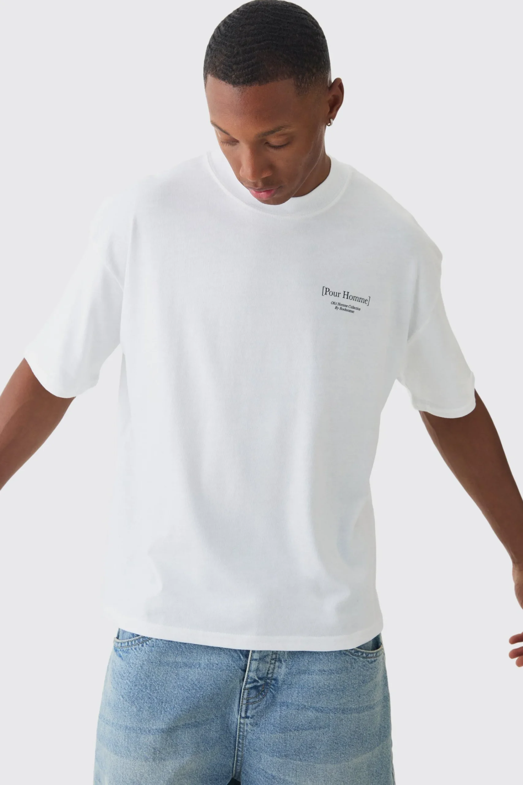 Oversized Extended Neck Boxy Label Print T-Shirt | UK^boohooMAN New