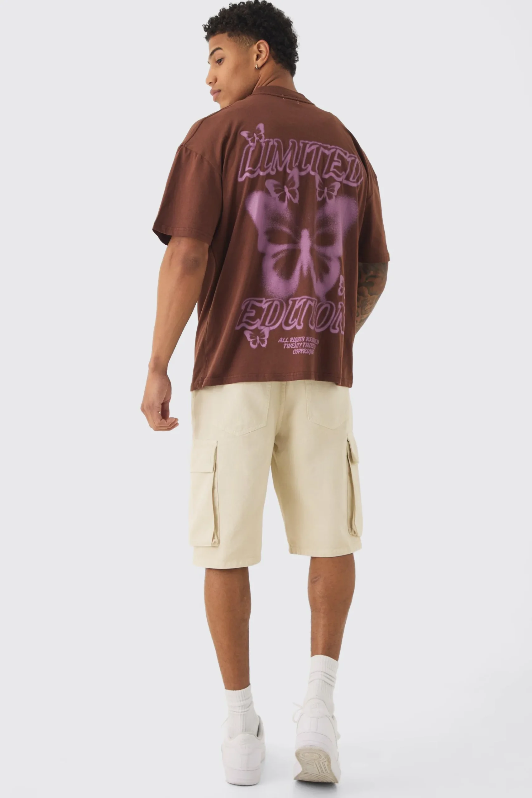 Oversized Extended Neck Blurred Butterfly Print T-shirt | UK^boohooMAN Discount