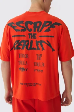 Oversized Extended Neck Boxy Escape The Reality Print T-Shirt | UK^boohooMAN Discount