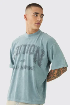 Oversized Extended Neck Boxy Edition Spray Wash Print T-Shirt | UK^boohooMAN Sale