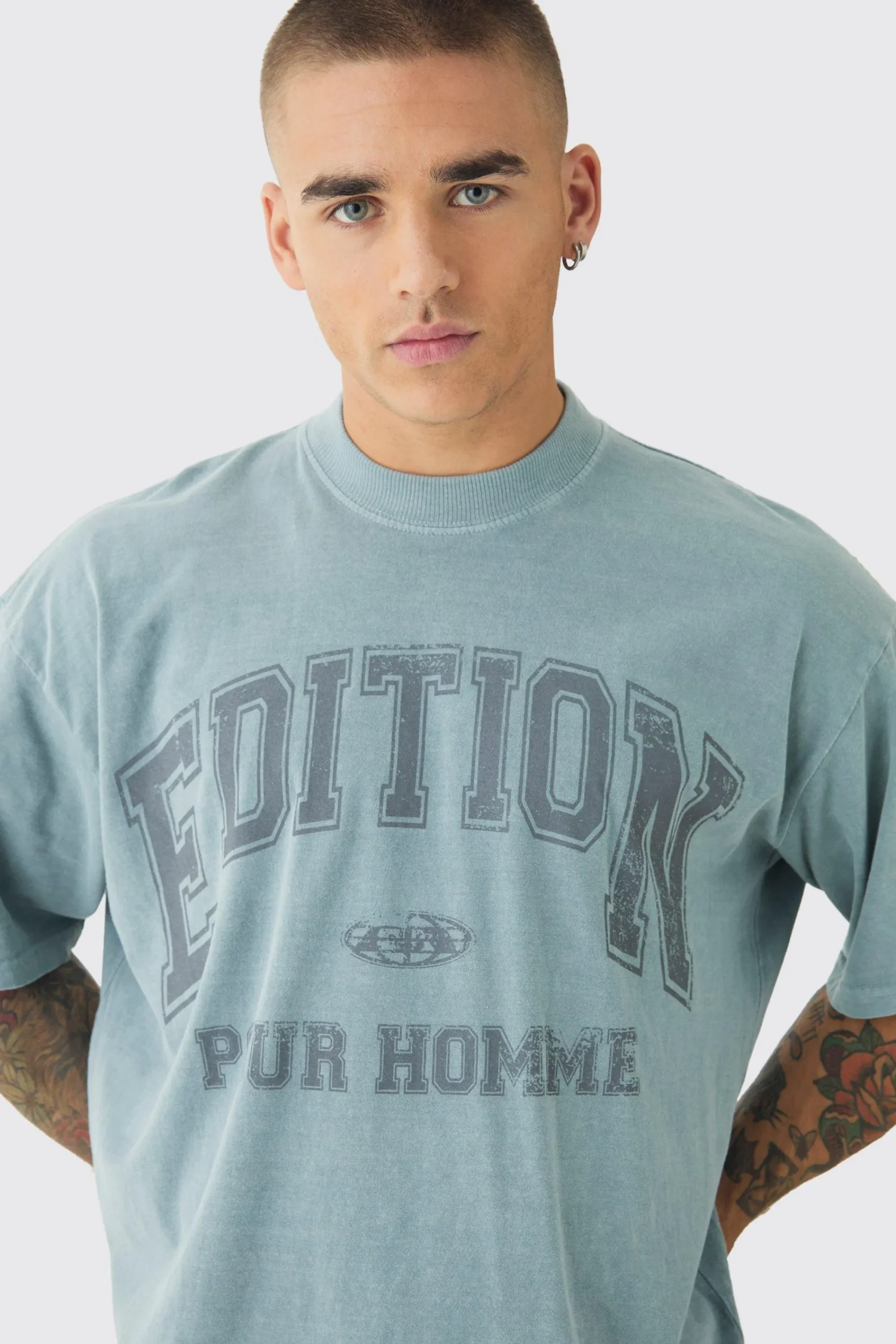 Oversized Extended Neck Boxy Edition Spray Wash Print T-Shirt | UK^boohooMAN Sale