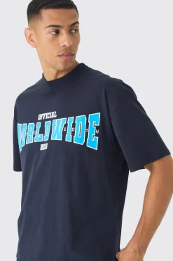 Oversized Extended Neck Boxy Worldwide Print T-Shirt | UK^boohooMAN Discount