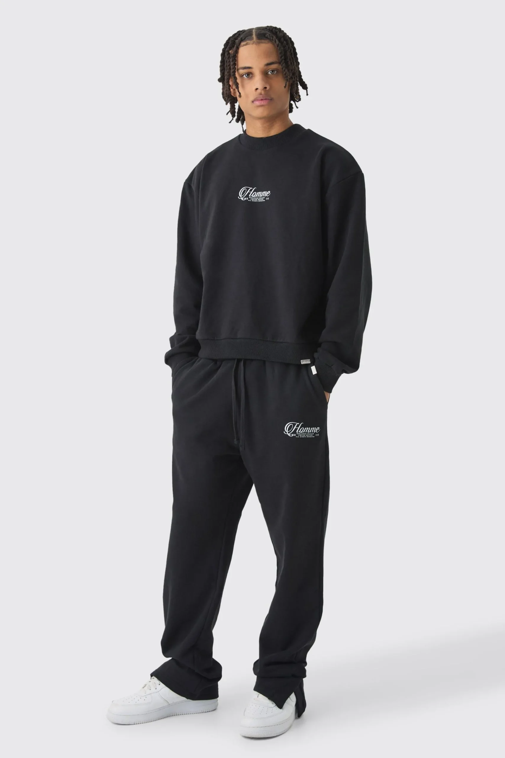 boohooMAN Oversized Extended Neck Boxy Heavy Sweatshirt Split Hem Tracksuit | UK| Tracksuits|Hoodies & Sweatshirts