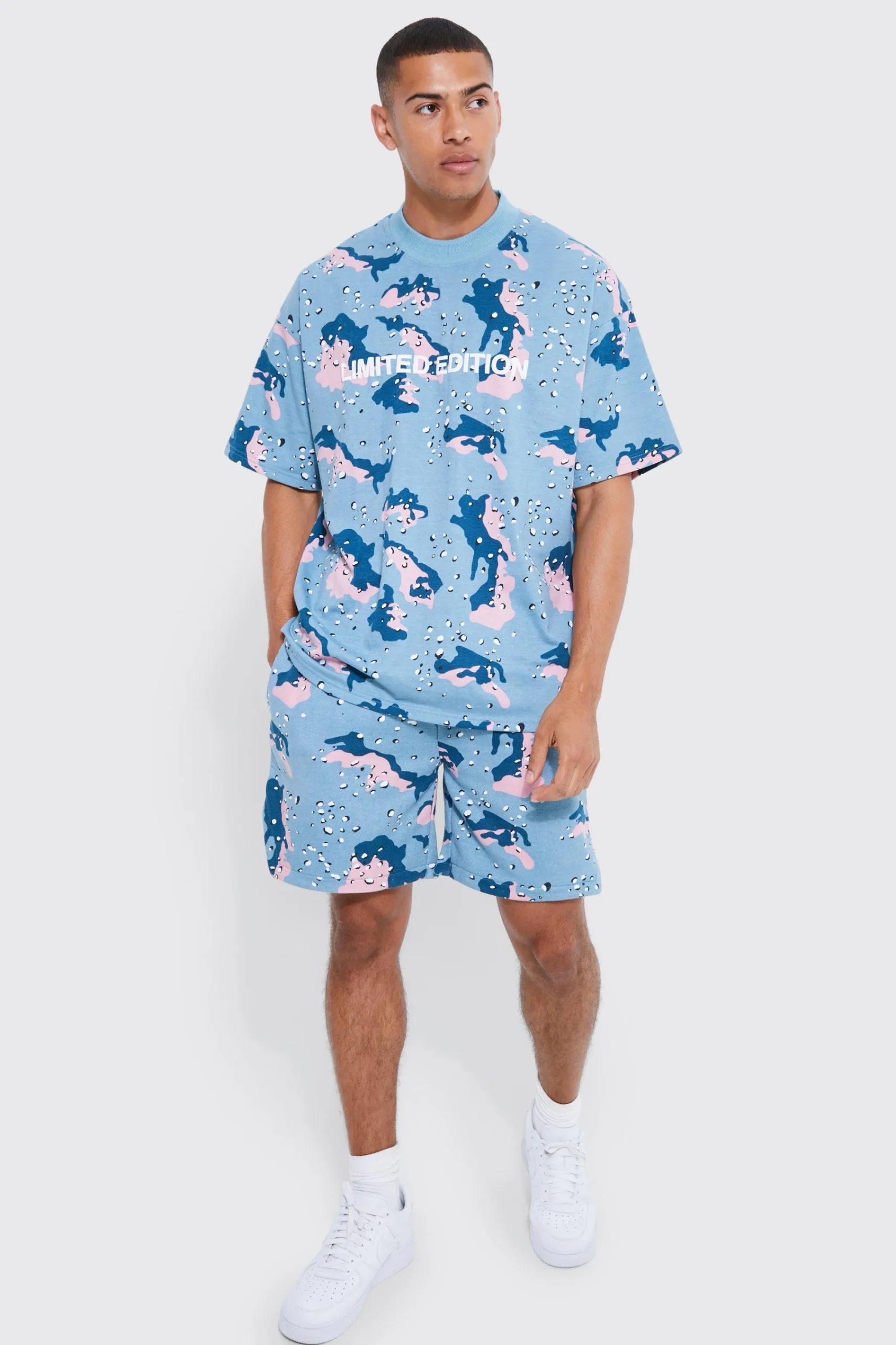 boohooMAN Oversized Extended Neck Camouflage T-shirt Set | UK| Tracksuits