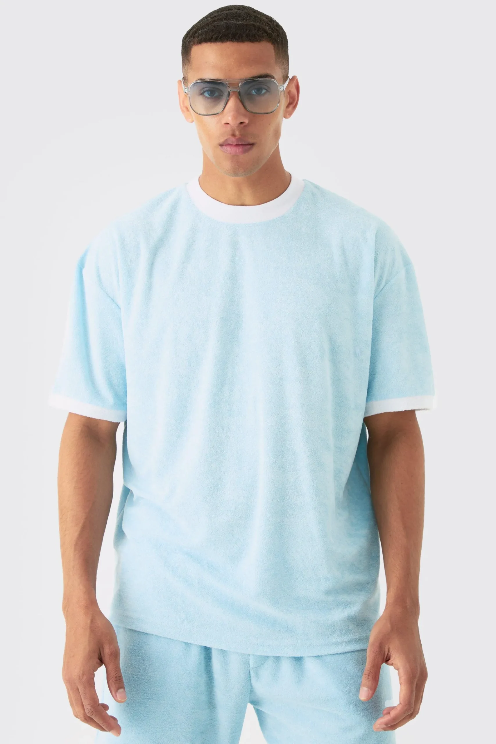 Oversized Extended Neck Contrast Towelling T-shirt | UK^boohooMAN Clearance