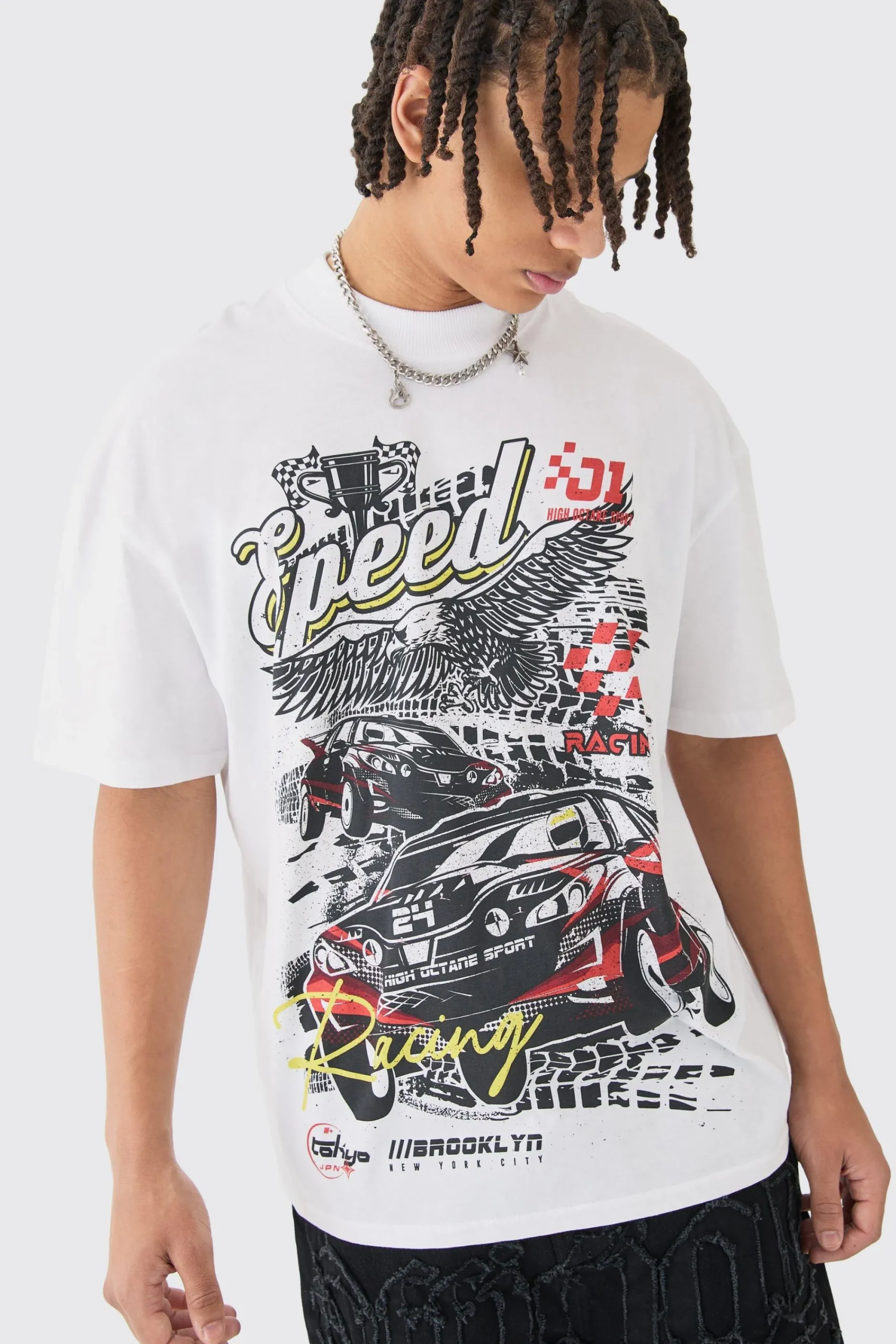 Oversized Extended Neck Car Graphic T-shirt | UK^boohooMAN Clearance