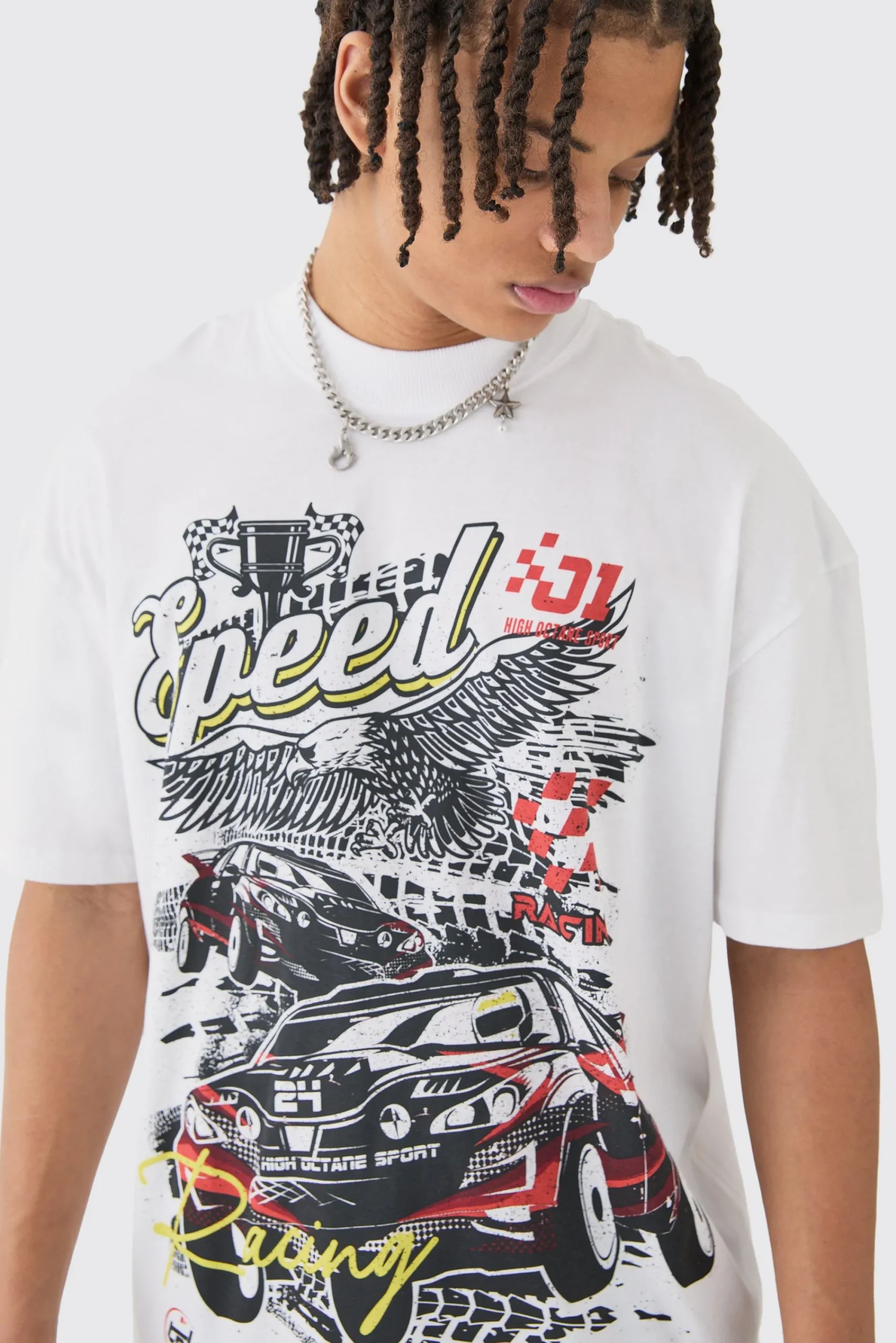 Oversized Extended Neck Car Graphic T-shirt | UK^boohooMAN Clearance