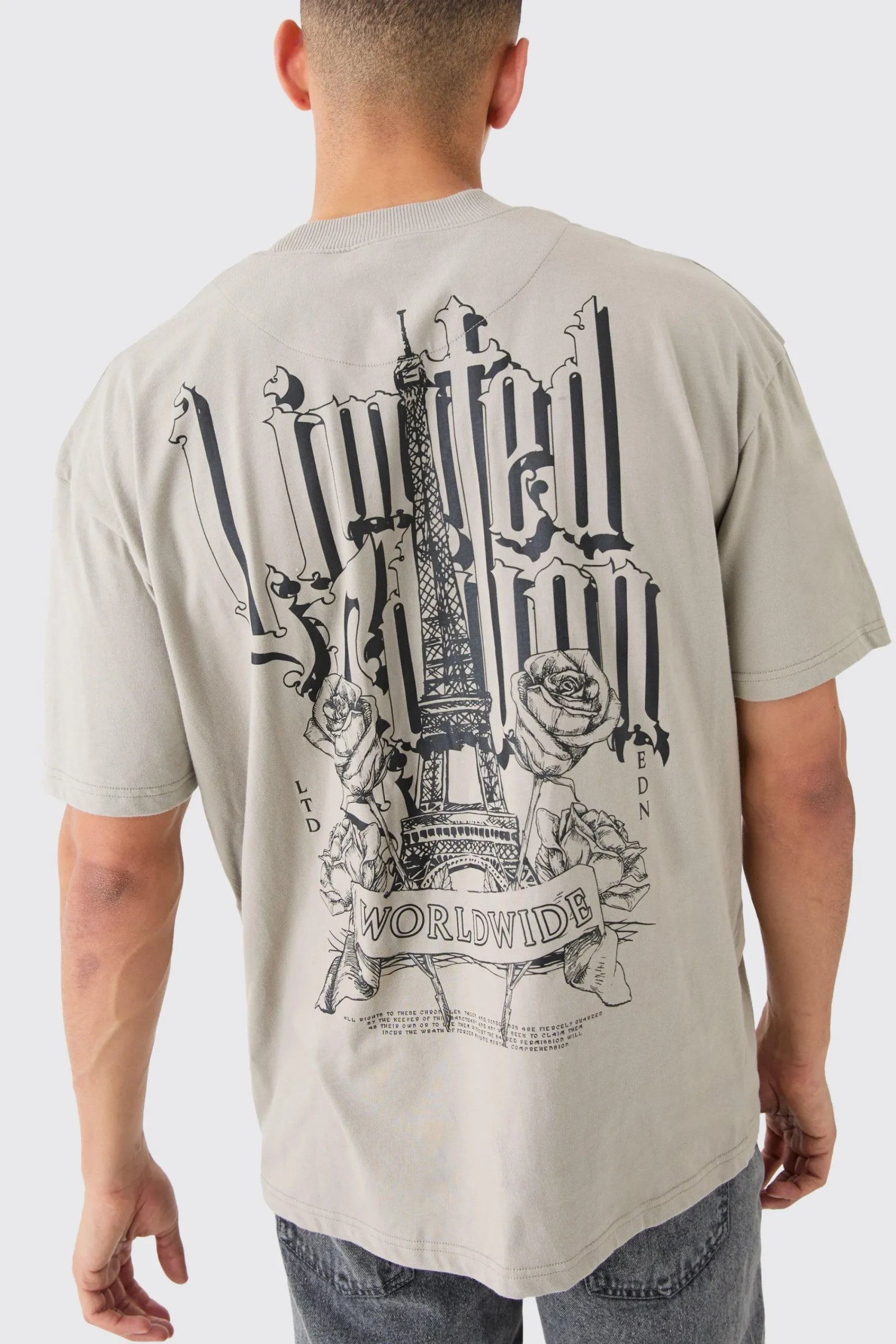 Oversized Extended Neck Embroidered Graphic T-shirt | UK^boohooMAN Clearance