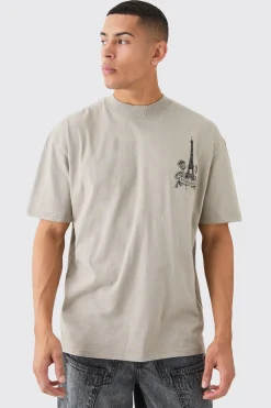 Oversized Extended Neck Embroidered Graphic T-shirt | UK^boohooMAN Clearance