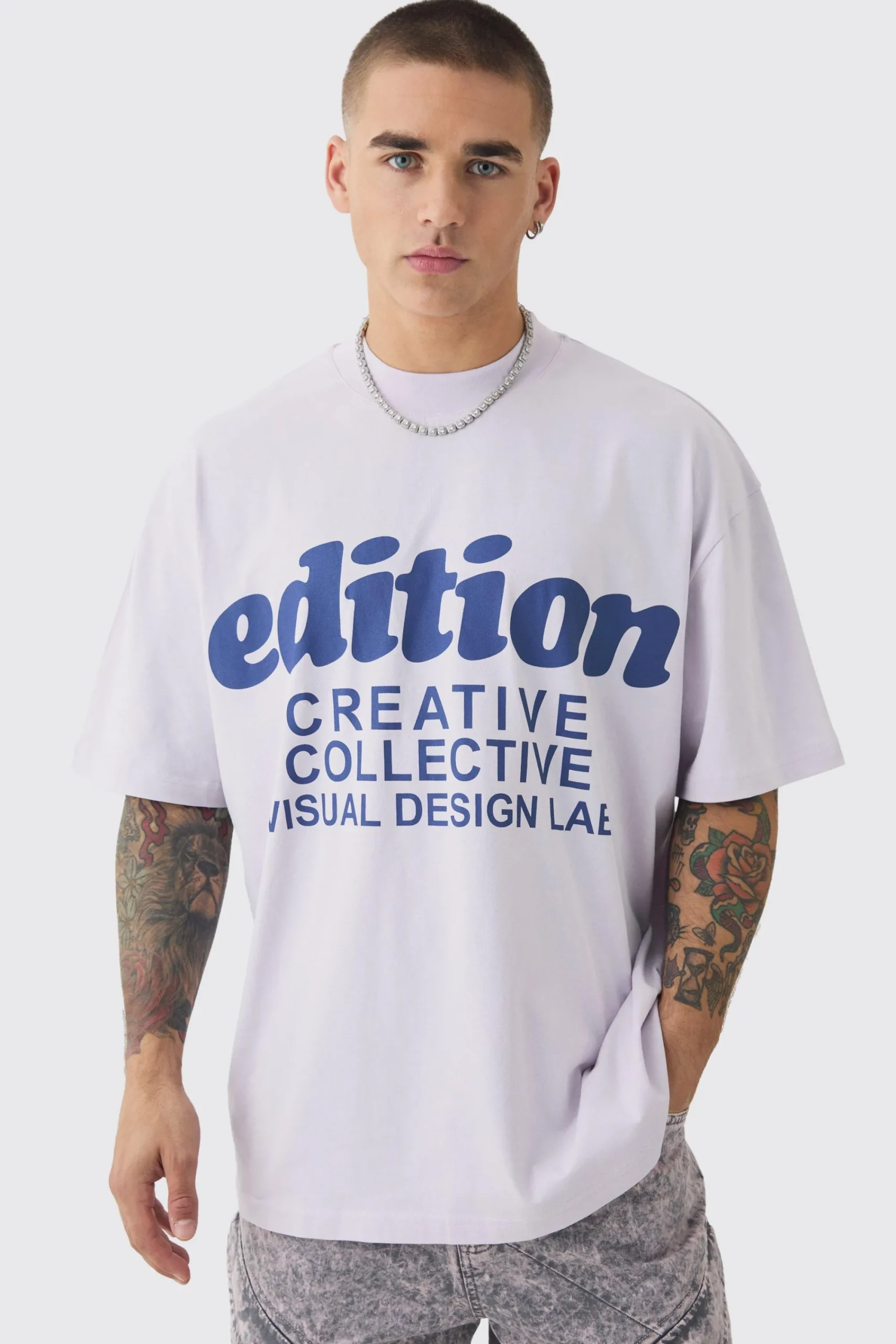 Oversized Extended Neck Edition Graphic T-shirt | UK^boohooMAN Hot