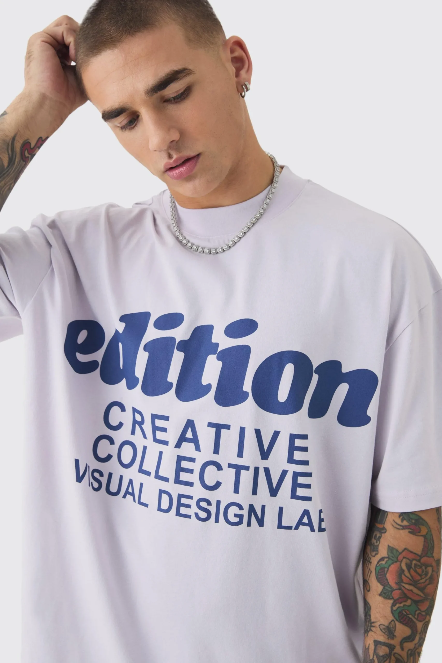 Oversized Extended Neck Edition Graphic T-shirt | UK^boohooMAN Hot