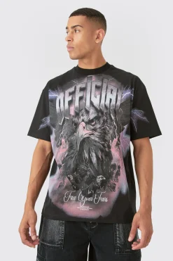 Oversized Extended Neck Extreme OFFCL Eagle Print T-shirt | UK^boohooMAN Sale