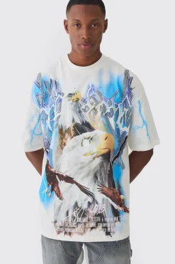 Oversized Extended Neck Extreme Lightning T-shirt | UK^boohooMAN New