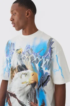 Oversized Extended Neck Extreme Lightning T-shirt | UK^boohooMAN New