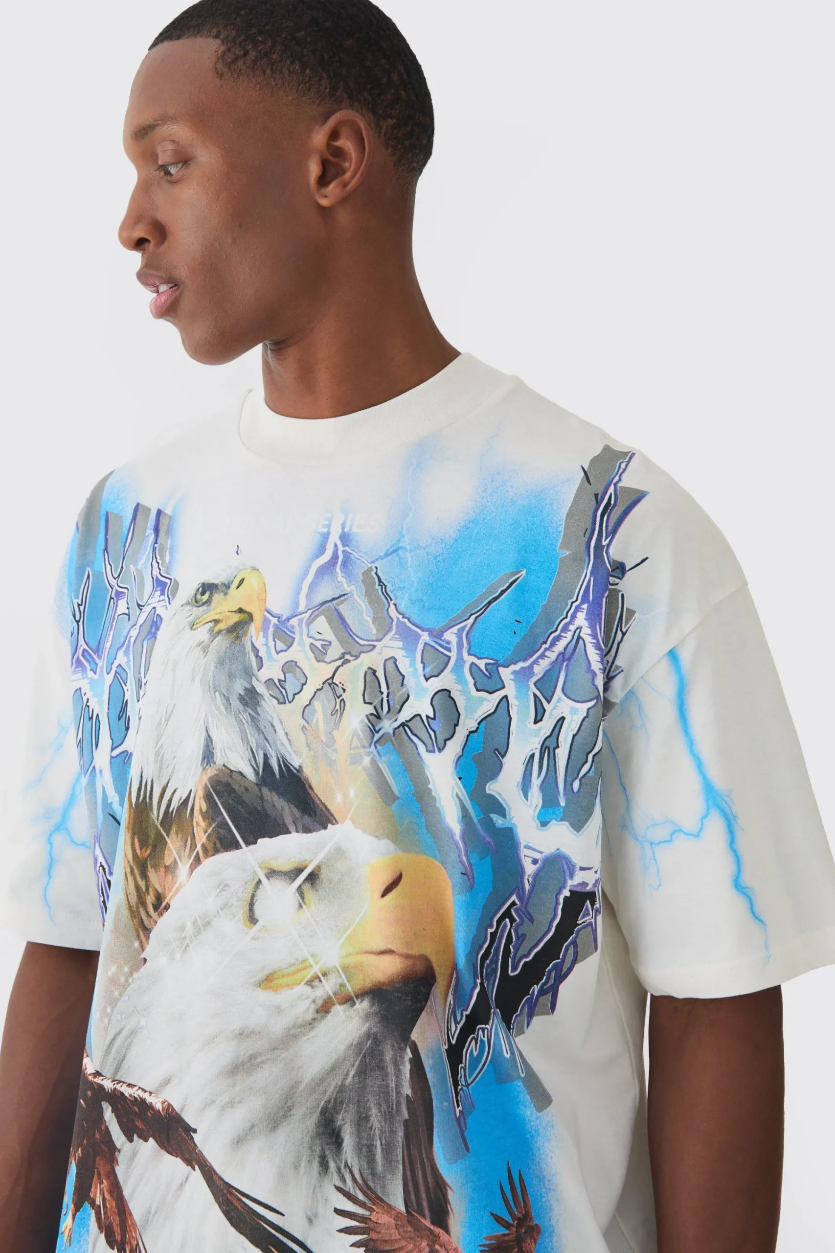 Oversized Extended Neck Extreme Lightning T-shirt | UK^boohooMAN New