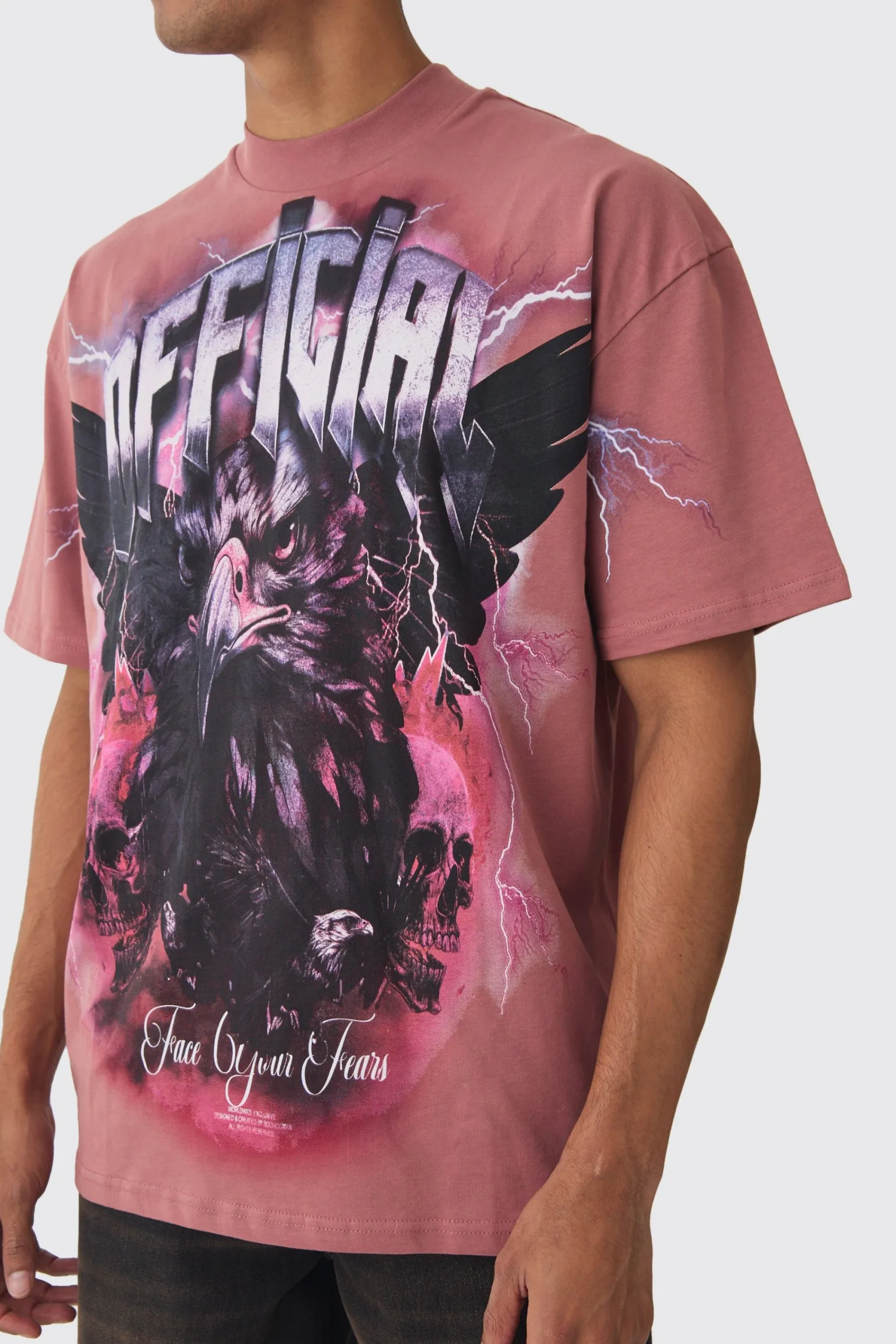 Oversized Extended Neck Extreme OFCL Eagle T-shirt | UK^boohooMAN Sale