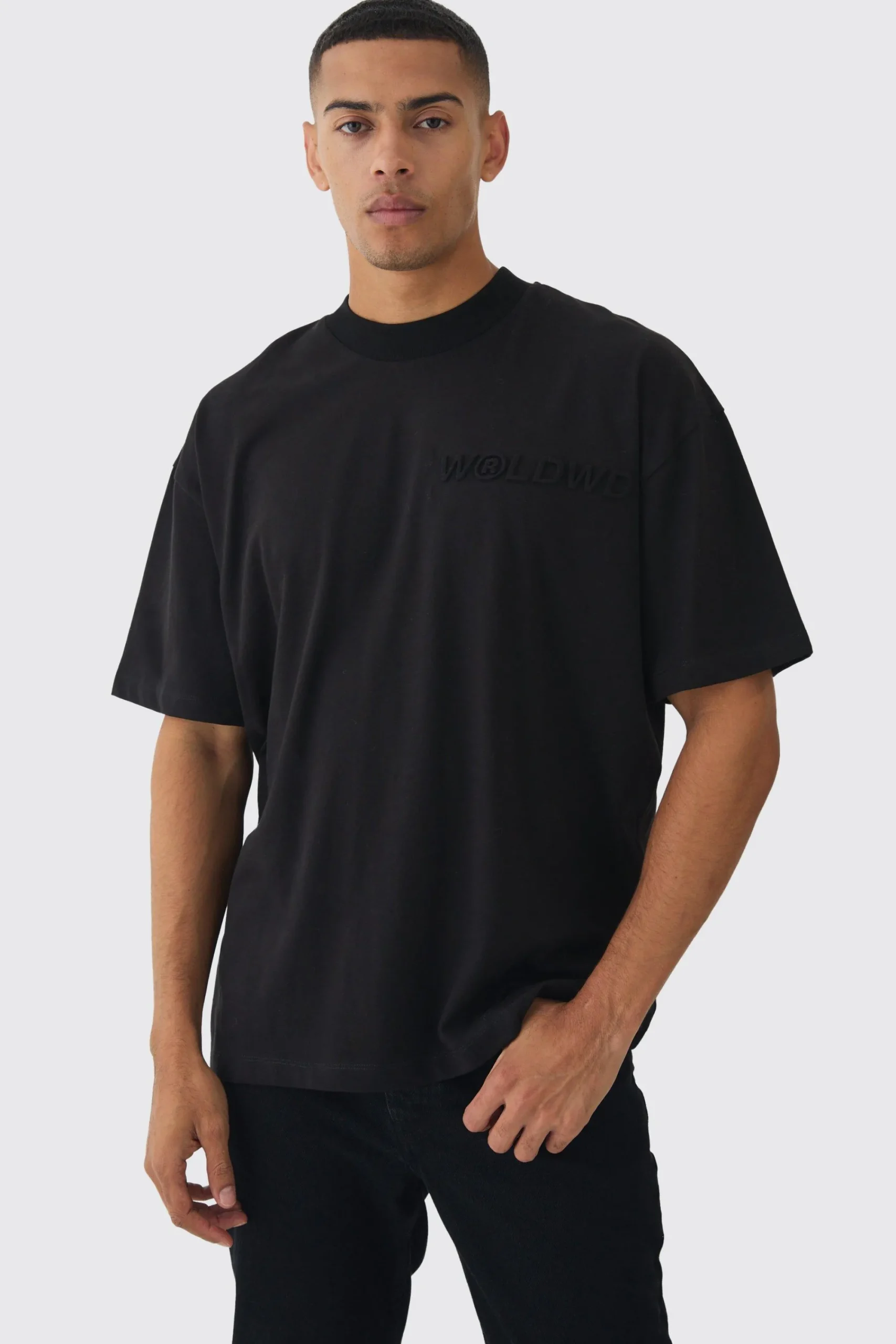 Oversized Extended Neck Embossed Worldwide T-shirt | UK^boohooMAN Hot